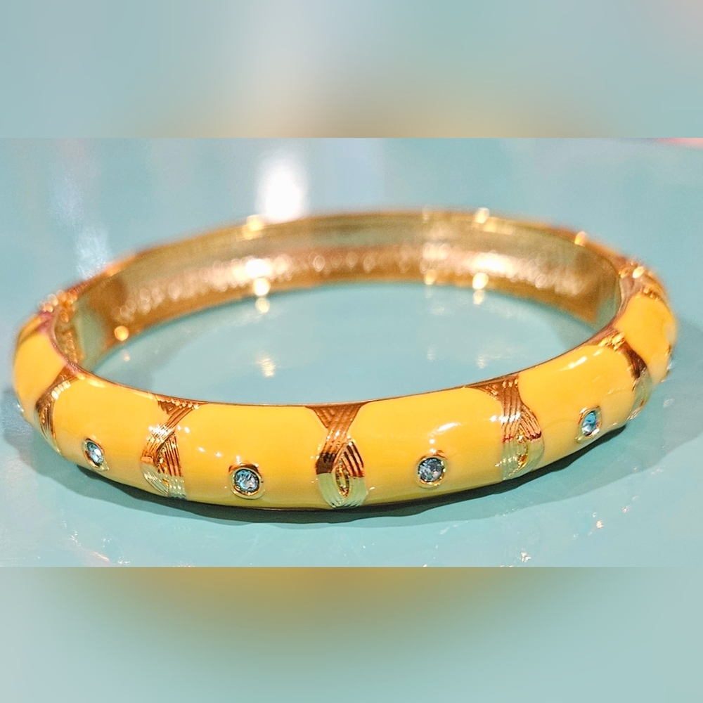 Nordstrom Sequin Gold‎ and Cream Enamel Bracelet with Crystal Accents NWT
